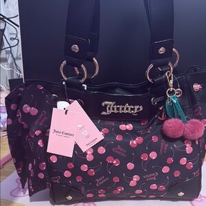 Juicy Couture Black and Pink Cherry Tote with Playful Charm